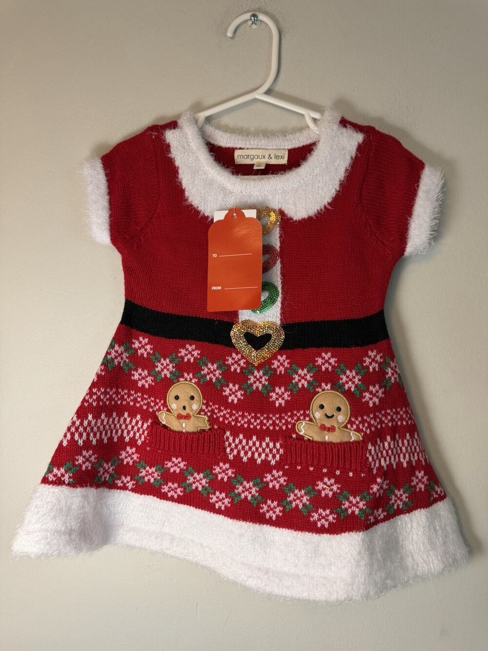 margaux & lexi Red Christmas Gingerbread Sweater Dress 2T NWT